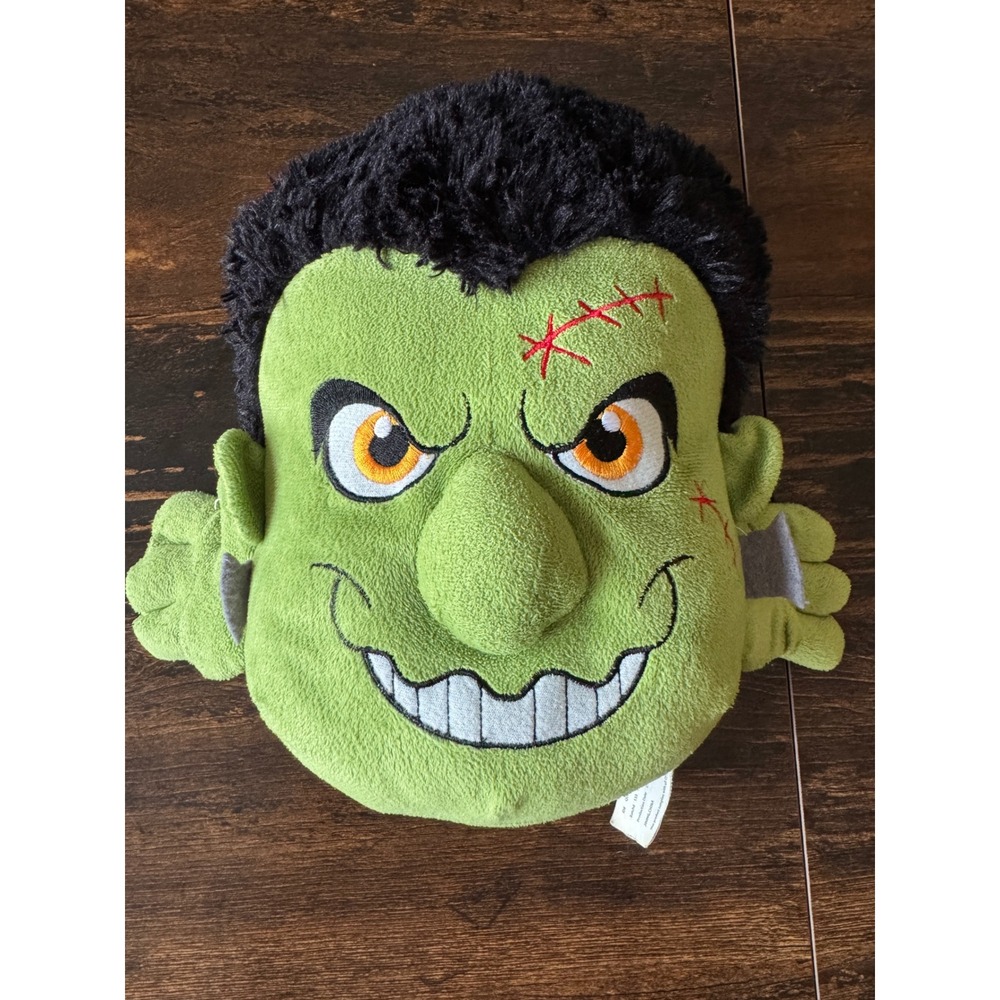 Kellytoy Frankenstein Plush Head Pillow Green Monster Halloween Decor 9 Inch